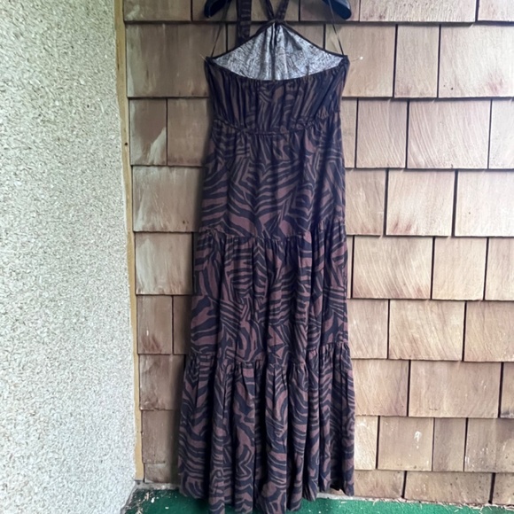 Animal Print Linen Halter Maxi Dress Black Brown - Picture 11 of 13